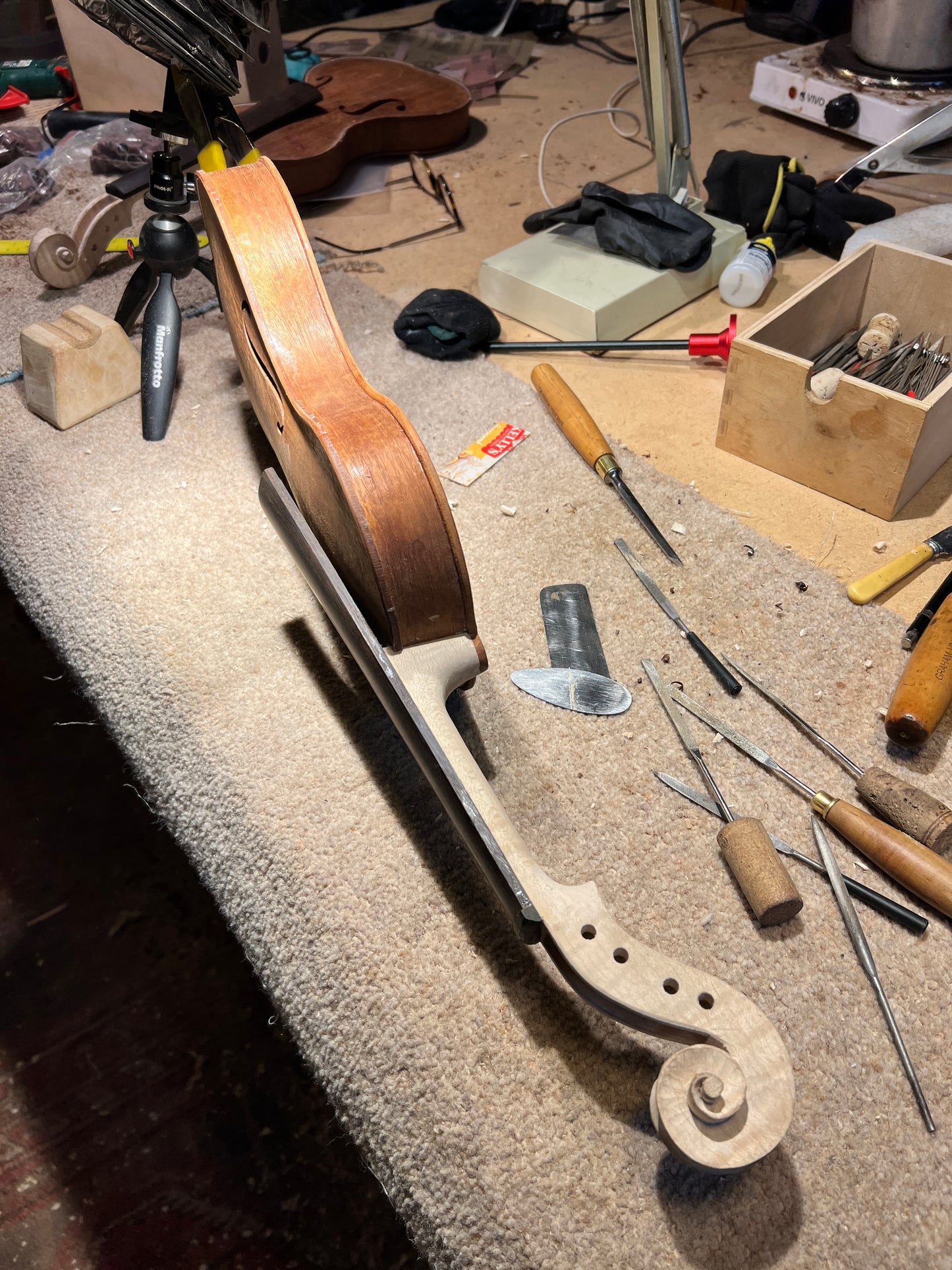Cornerless 4-String Violin in Reclaimed Mahogany - Currently under construction #69