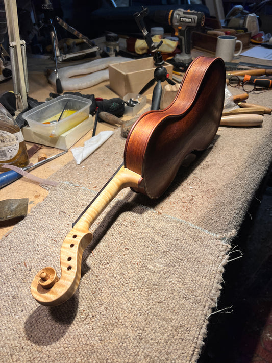 Cornerless Octave Violin in Reclaimed Mahogany - Currently under construction #68