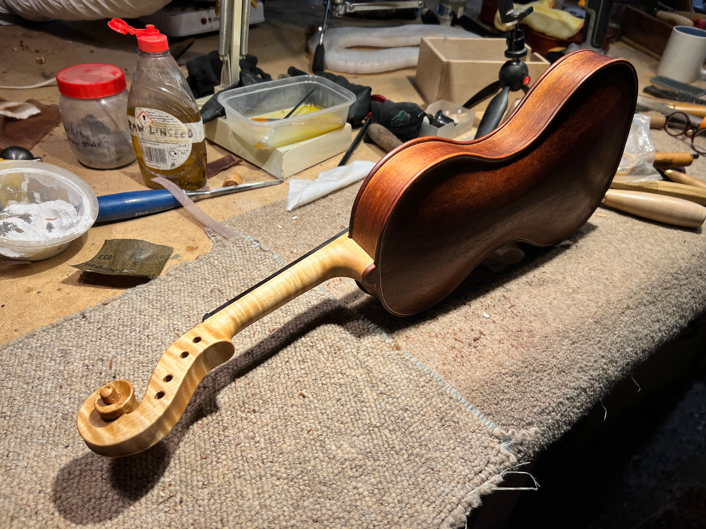 Cornerless 4-String Violin in Reclaimed Mahogany - Currently under construction #69