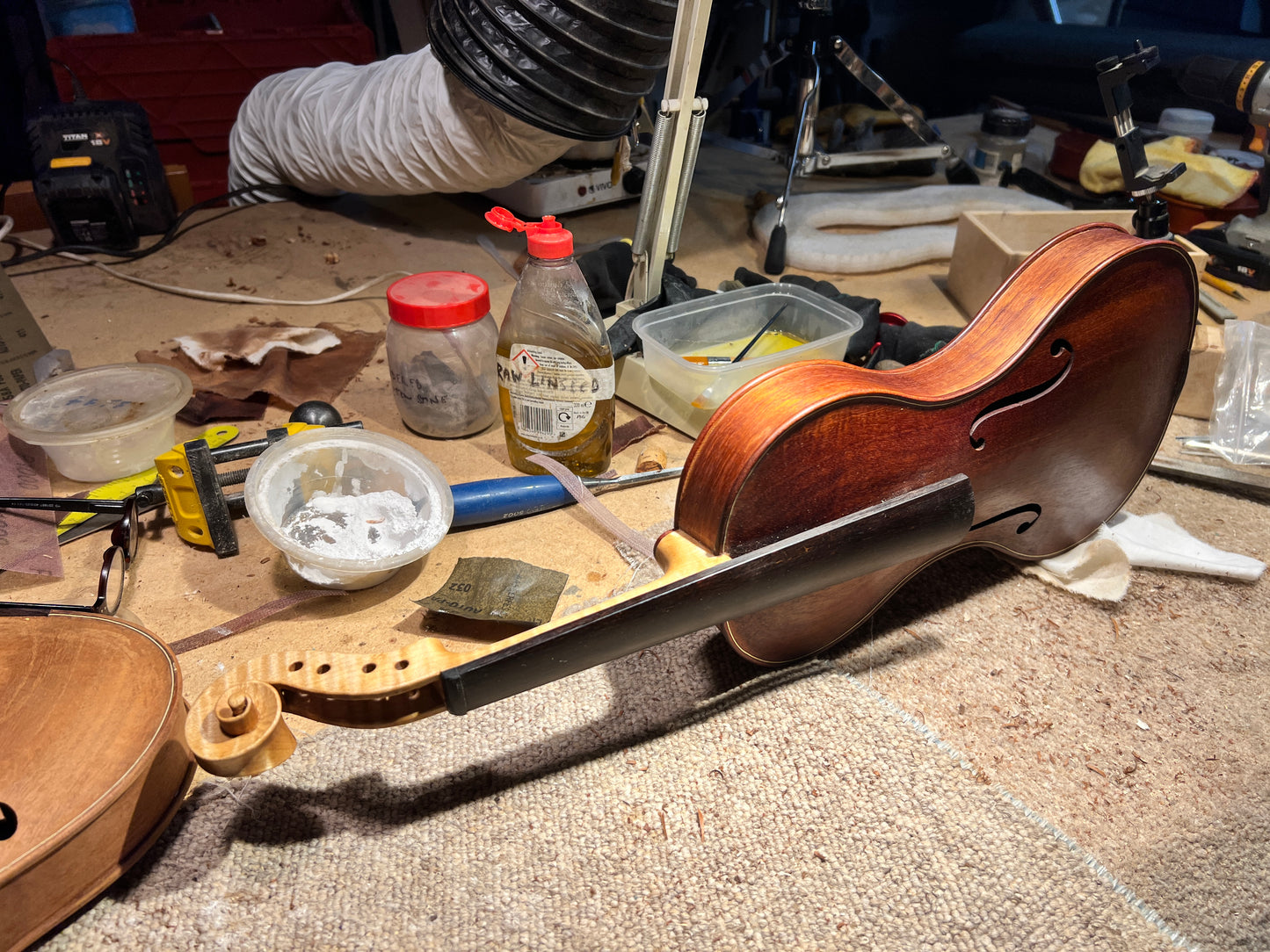 Cornerless 4-String Violin in Reclaimed Mahogany - Currently under construction #69