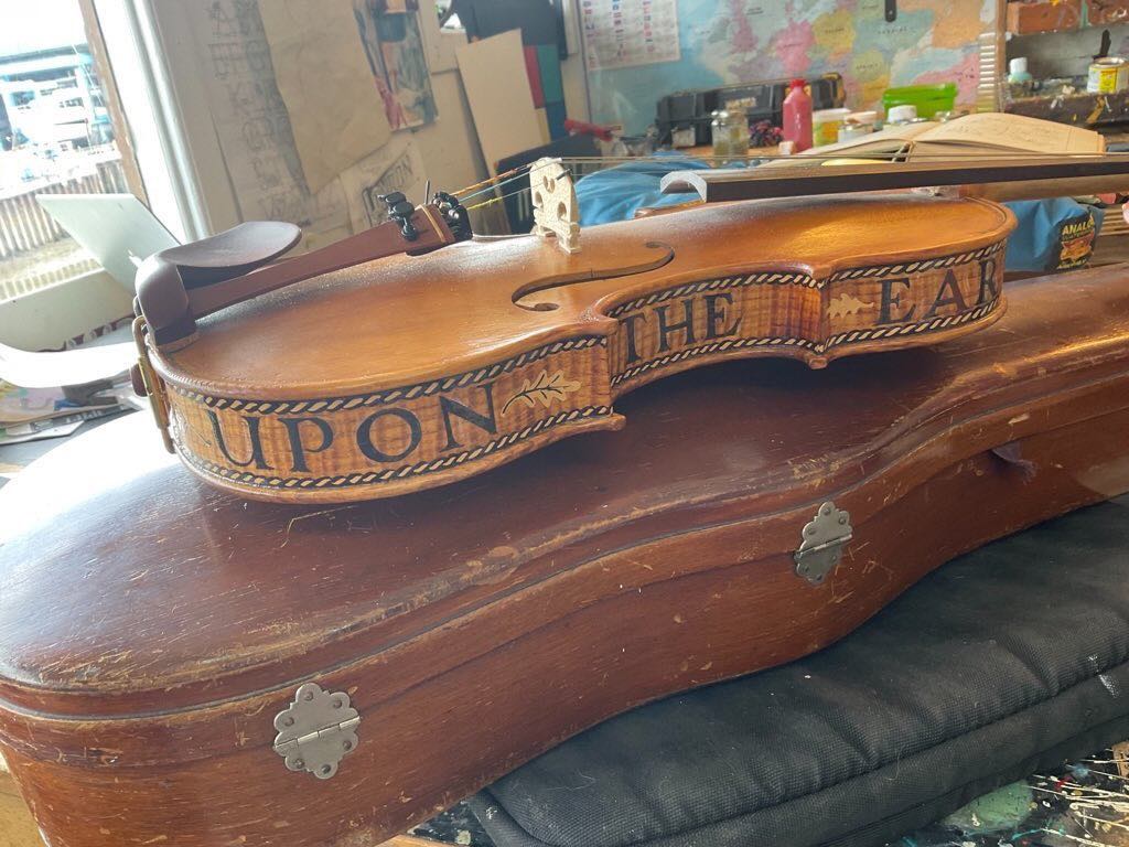 SOLD - Handmade English Violin in figured Ash "Tread Lightly Upon The Earth".